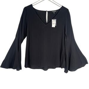 NEW! Express Women's Bell Sleeves V-Neck Top Blouse XS Black Whimsygoth